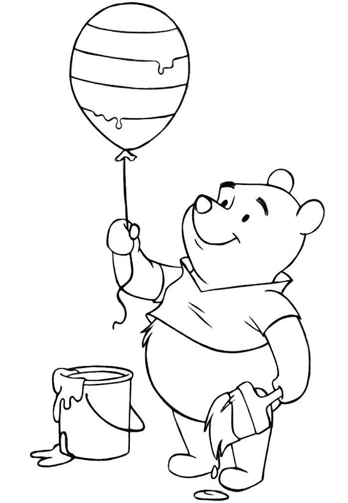 Tranh tô màu gấu Pooh vẽ bóng bay