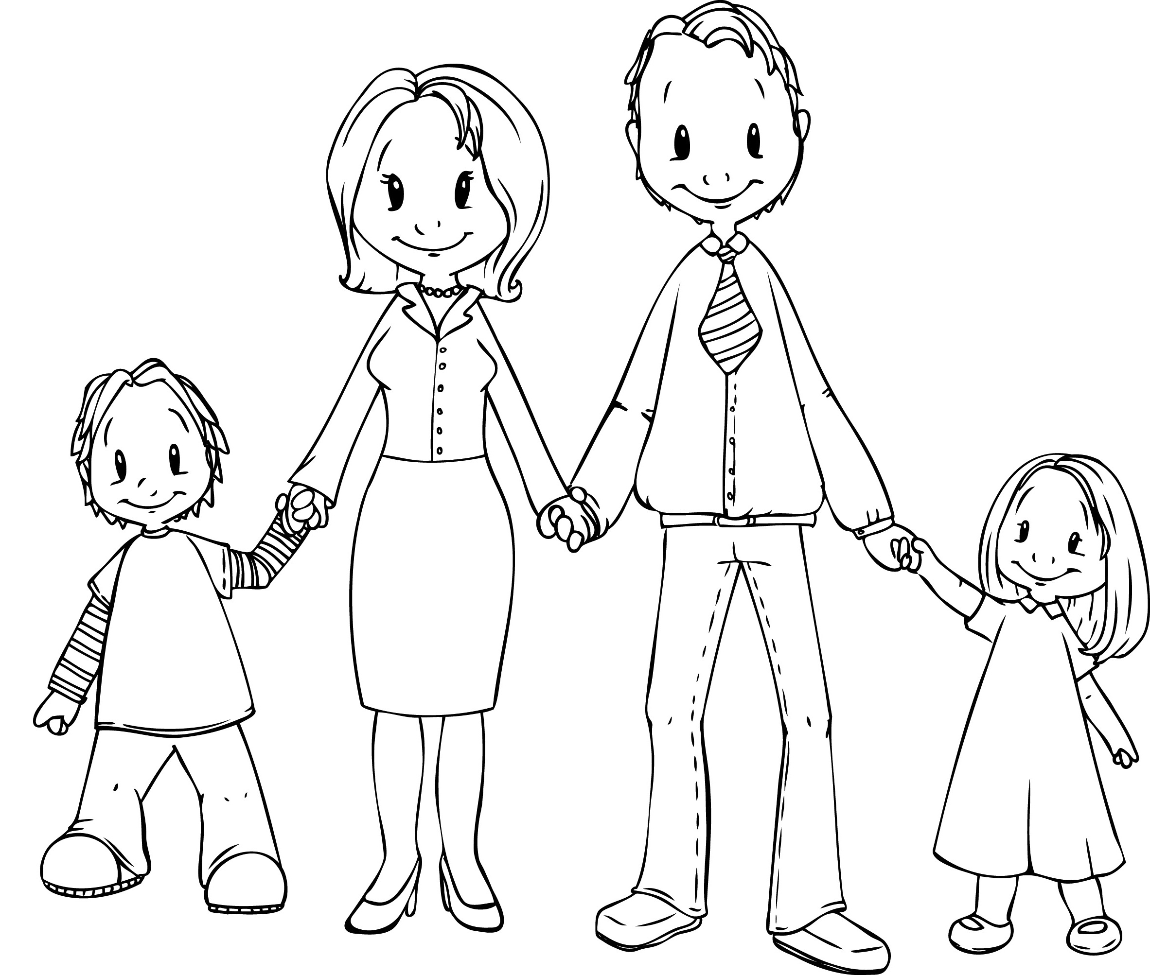 Tranh tô màu gia đình 4 người hạnh phúc