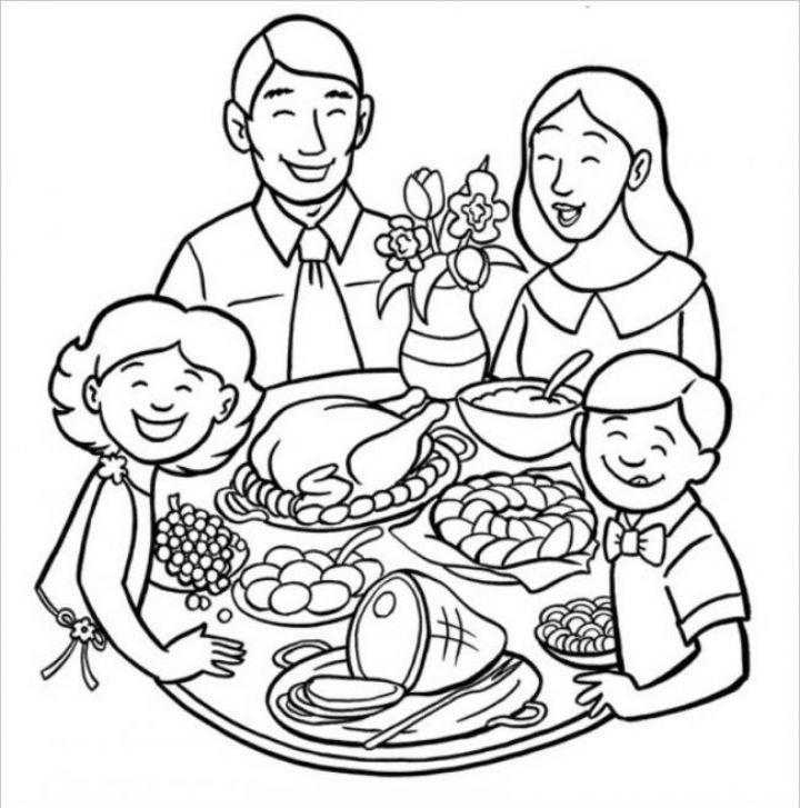 Tranh tô màu gia đình ăn tối vui vẻ