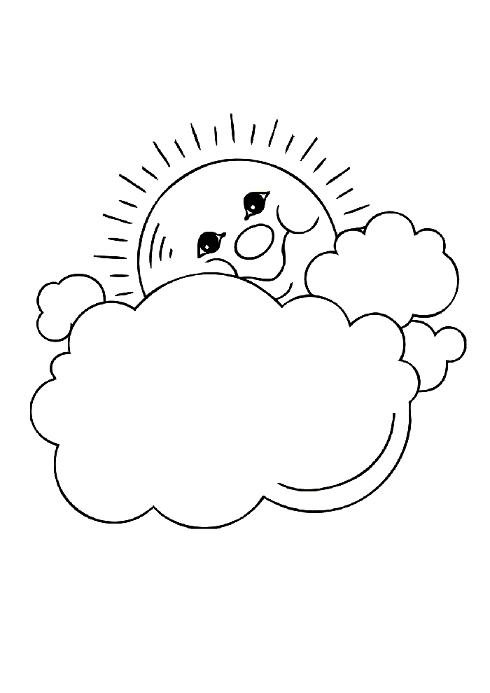 Tranh tô màu ông mặt trời và đám mây cute