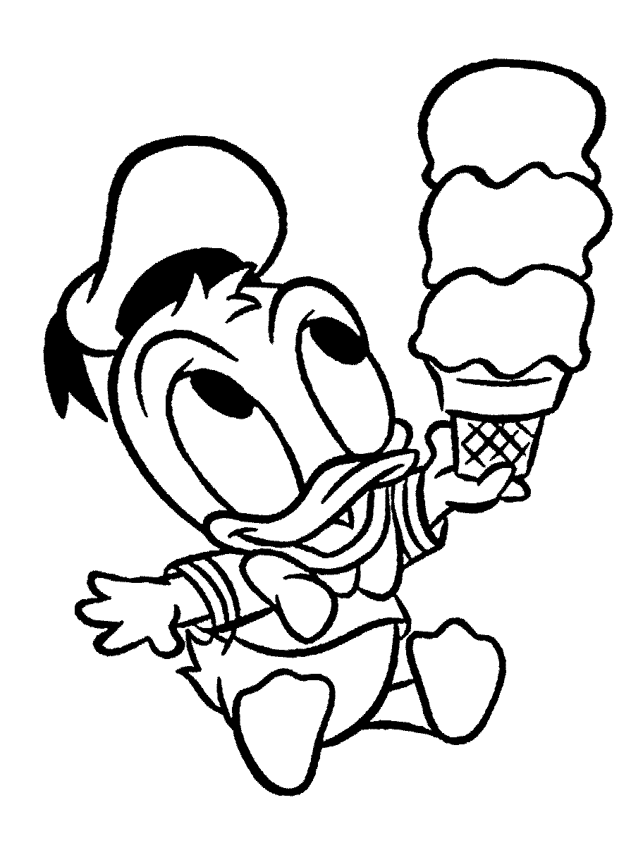 Tranh tô màu Vịt Donald và cây kem 3 tầng