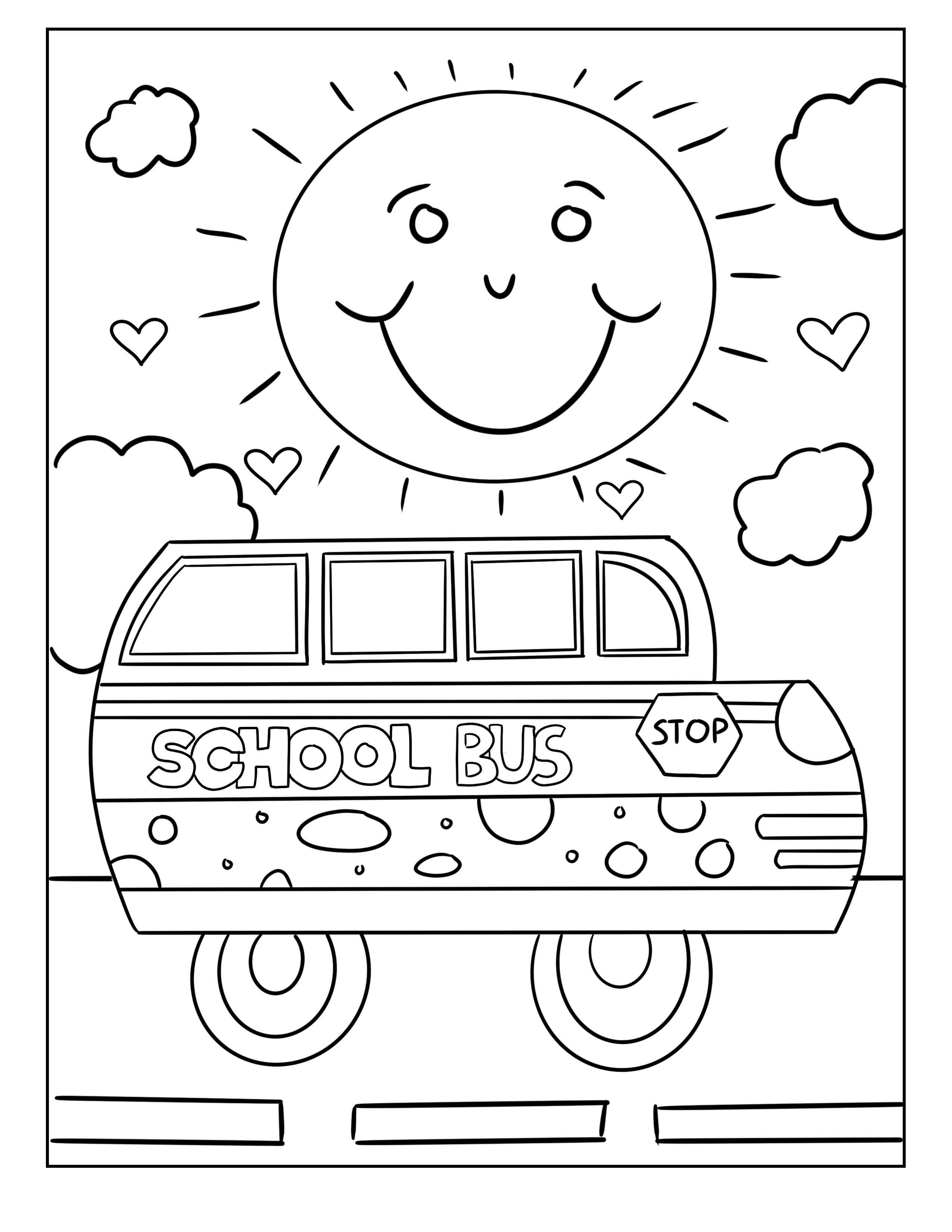Tranh tô màu xe buýt trở bé đến trường