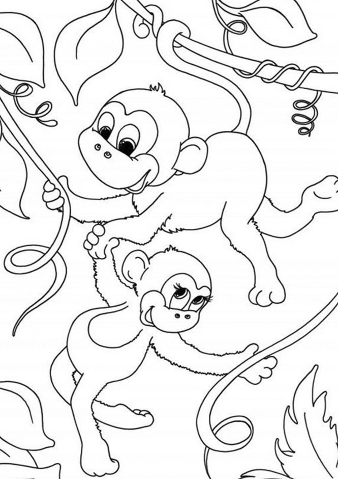 Hình tô màu những chú khỉ tinh nghịch