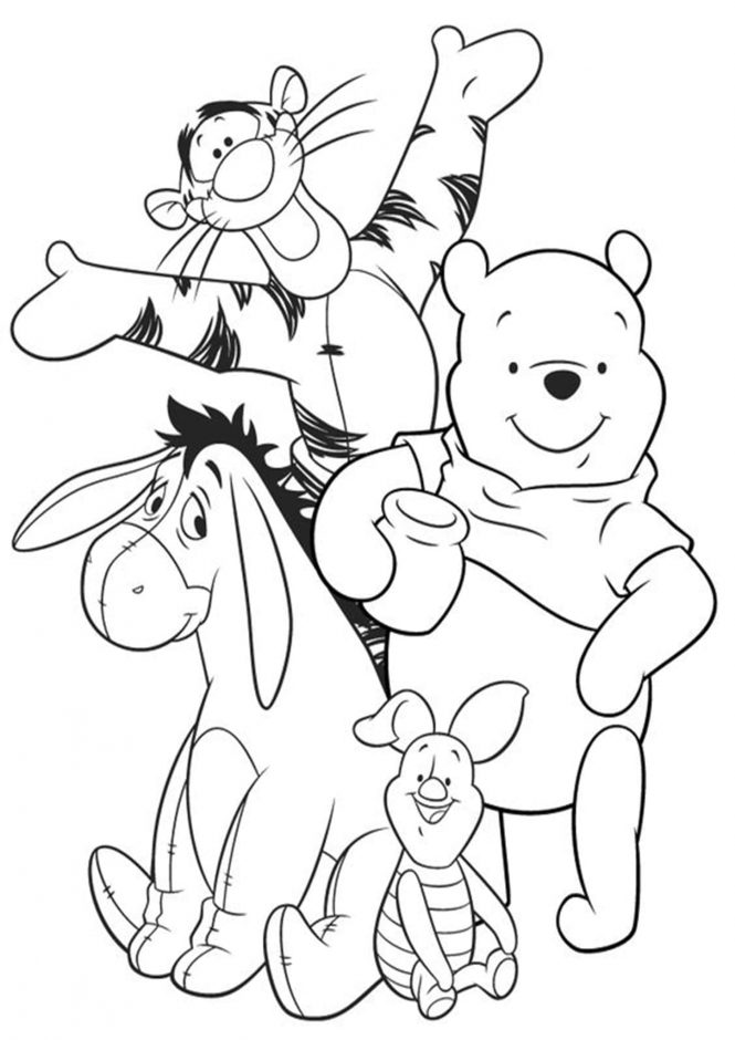 Mẫu tranh tô màu gấu Pooh và những người bạn