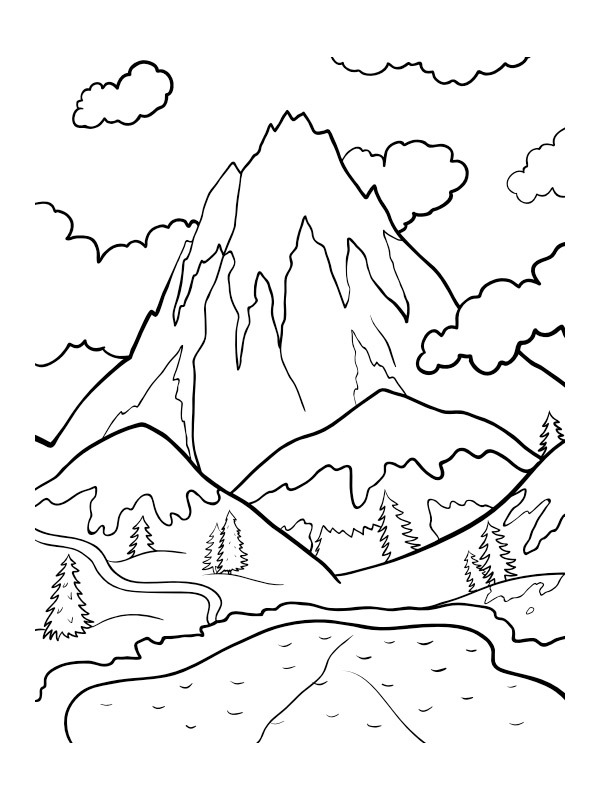 Mẫu tranh tô màu phong cảnh miền núi