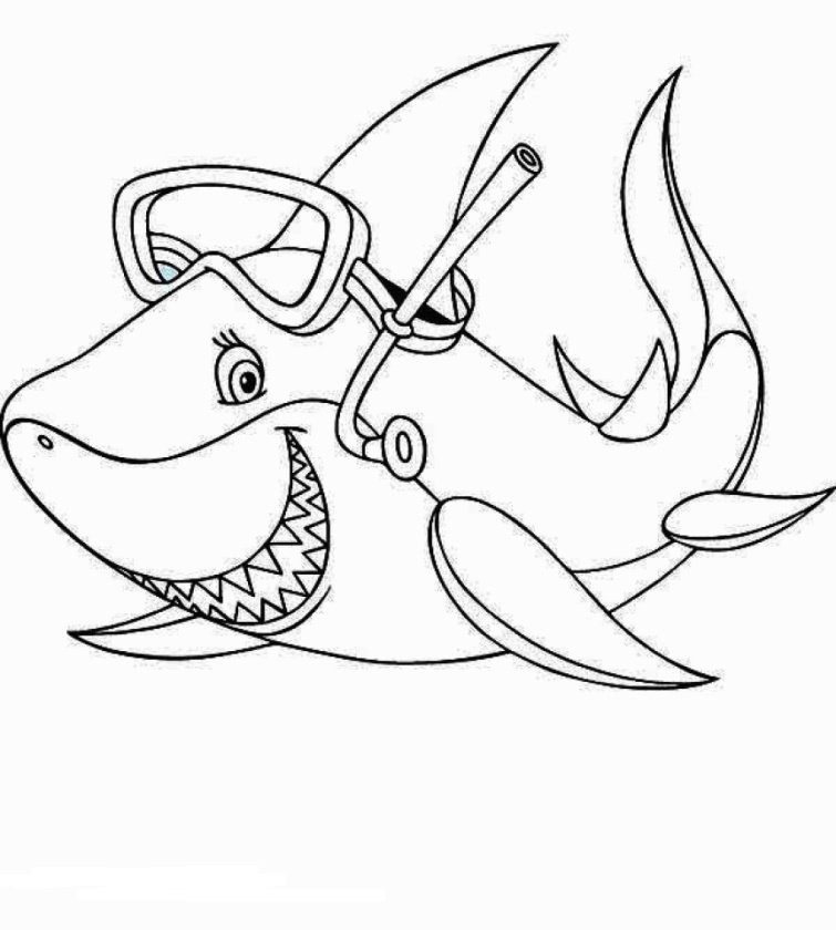 Tranh tô màu cá mập đeo kính lặn