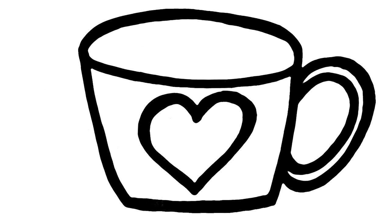 Tranh tô màu cái cốc trái tim đơn giản