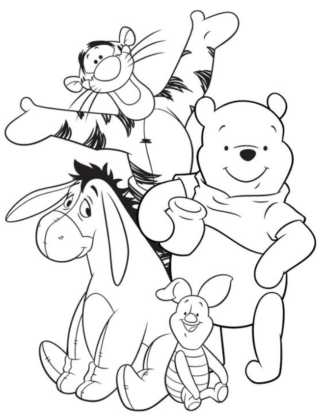 Tranh tô màu cho bé hình gấu Pooh và những người bạn