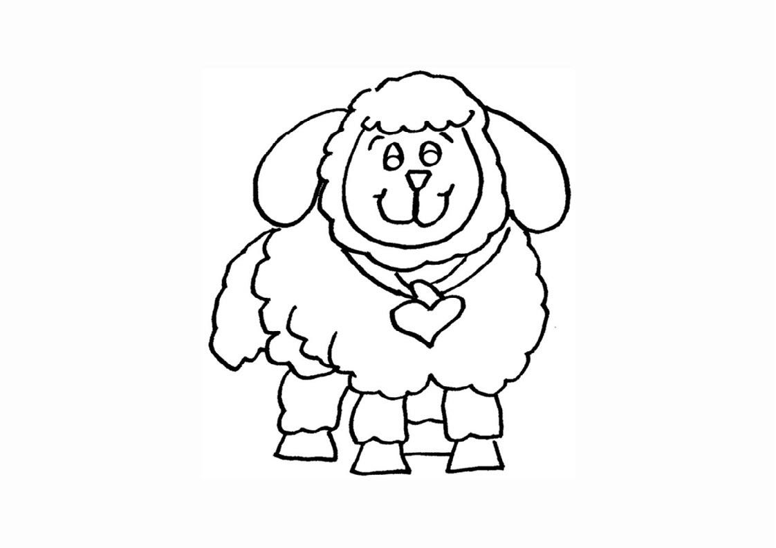 Tranh tô màu con cừu đeo vòng cổ