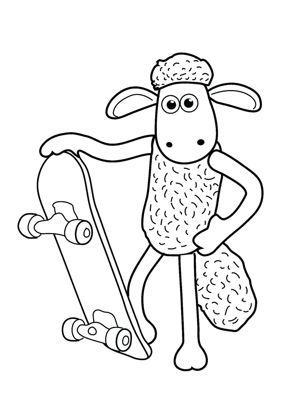 Tranh tô màu con cừu và chiếc ván trượt