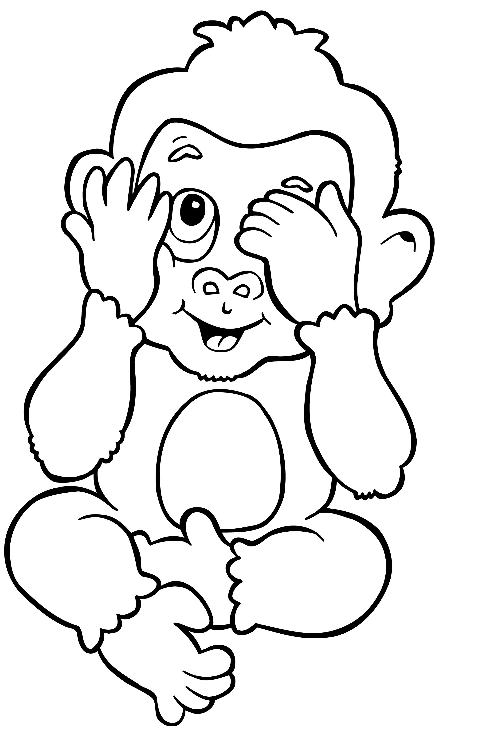 Tranh tô màu con khỉ lấy tay che mặt