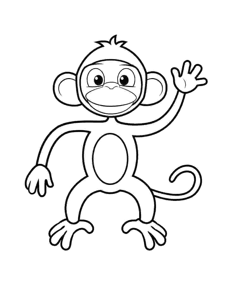 Tranh tô màu con khỉ vẫy tay