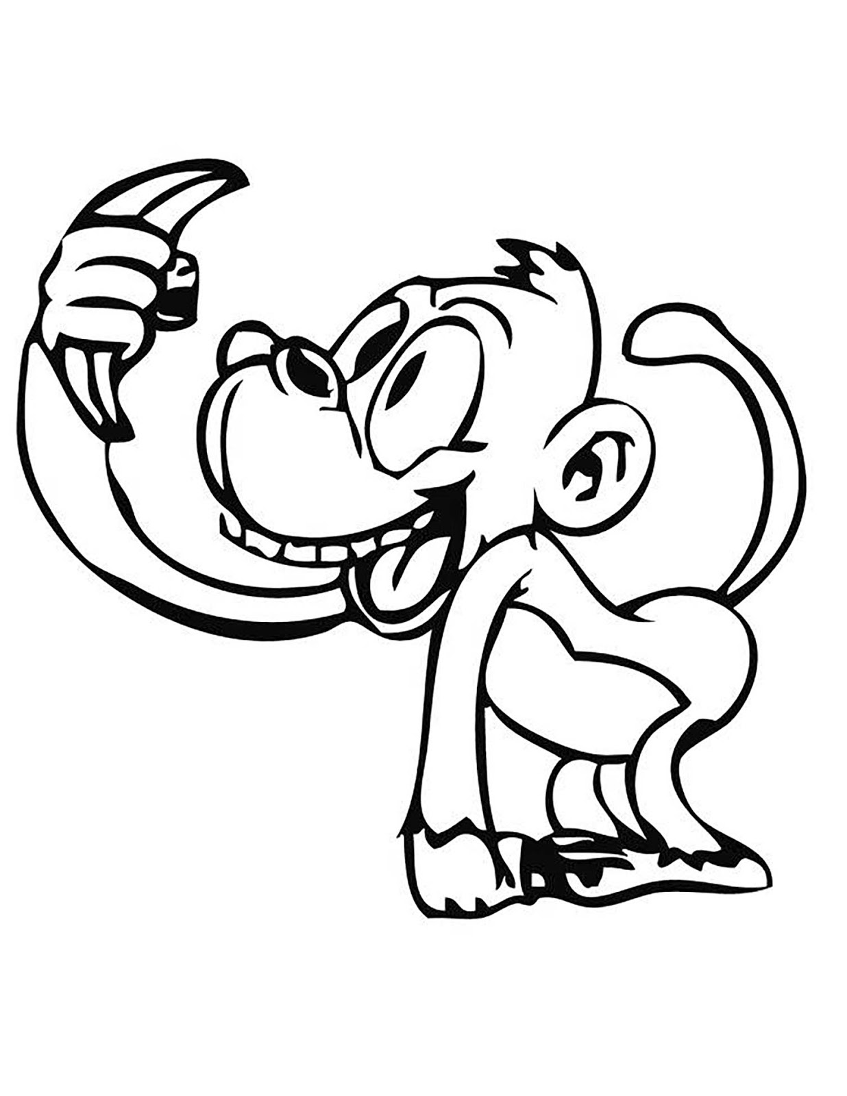 Tranh tô màu con khỉ vui vẻ khi cầm quả chuối