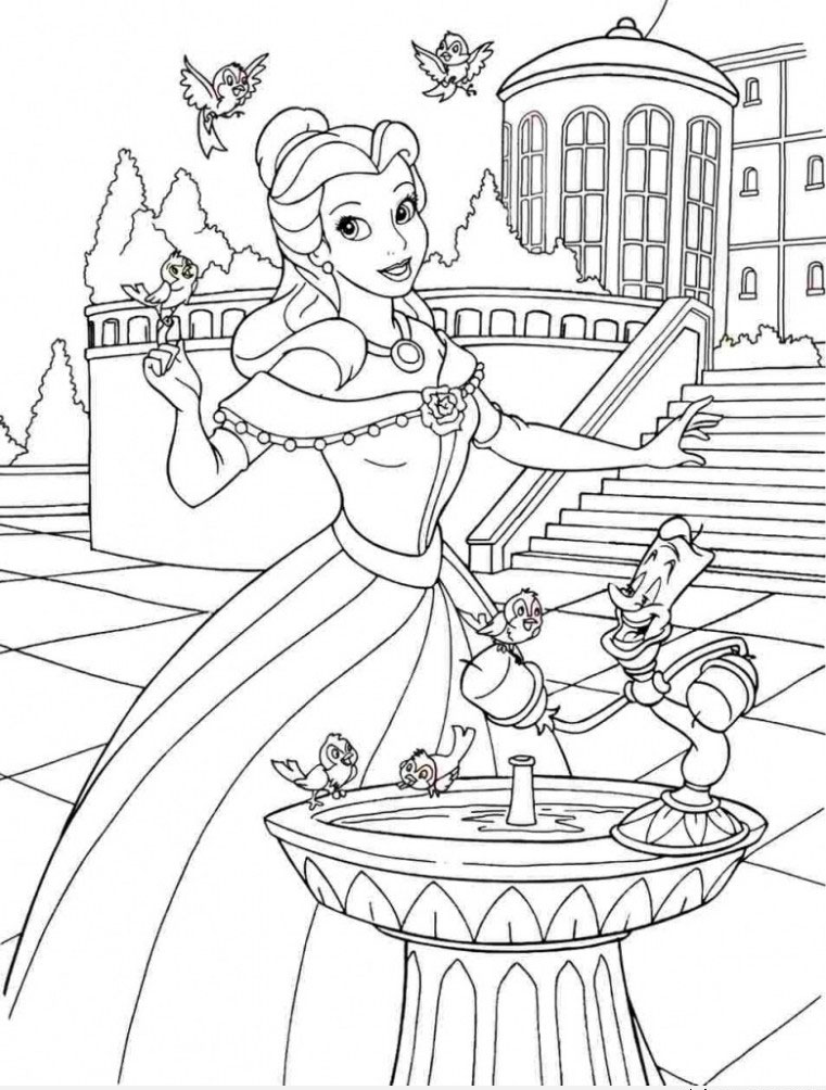 Tranh tô màu công chúa Belle và lâu đài
