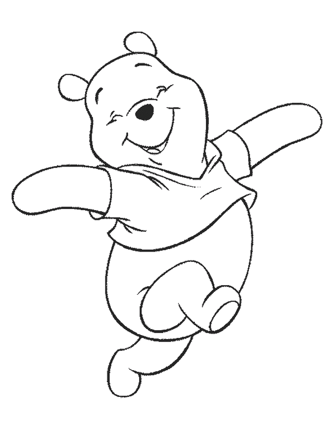 Tranh tô màu gấu Pooh chạy nhảy
