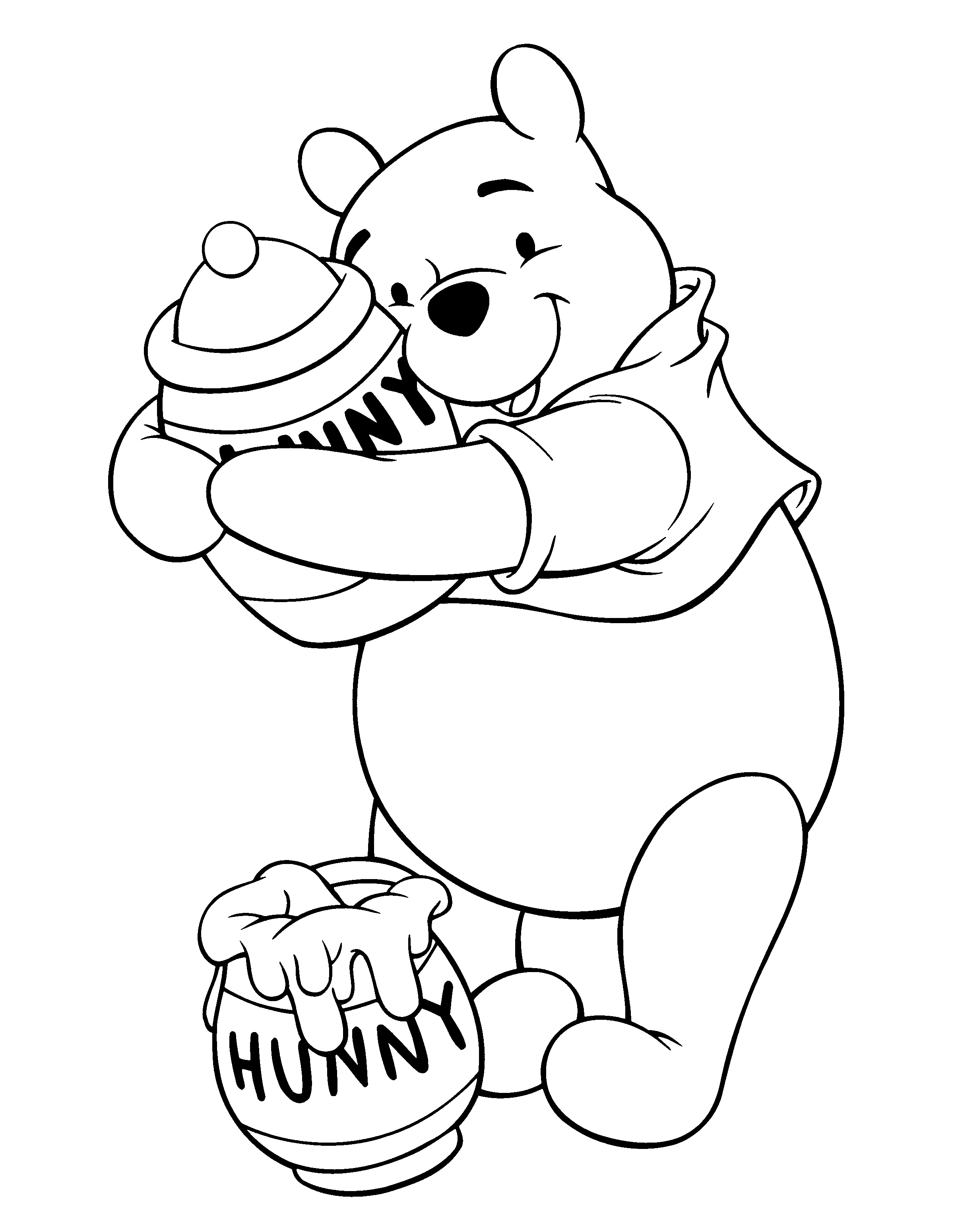 Tranh tô màu gấu Pooh ôm hũ mật