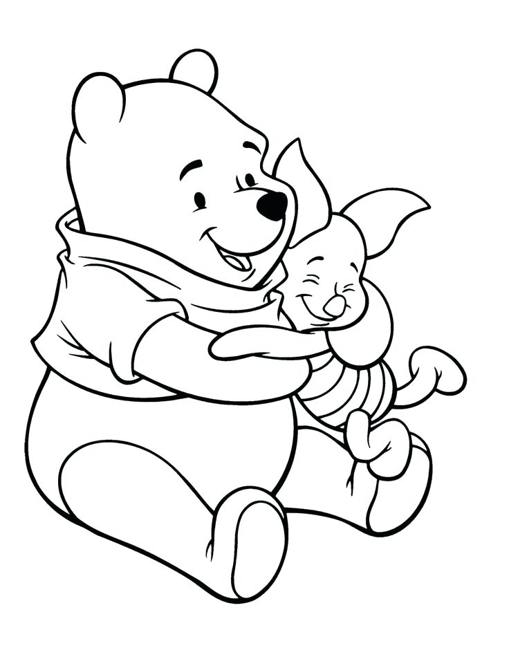 Tranh tô màu gấu Pooh ôm lợn Piglet