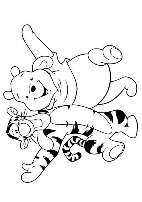 Tranh tô màu gấu Pooh và hổ vui vẻ bên nhau