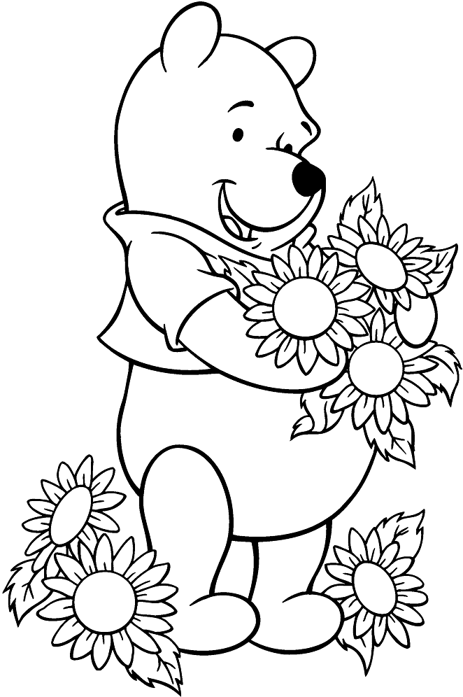 Tranh tô màu gấu Pooh và những bông hoa