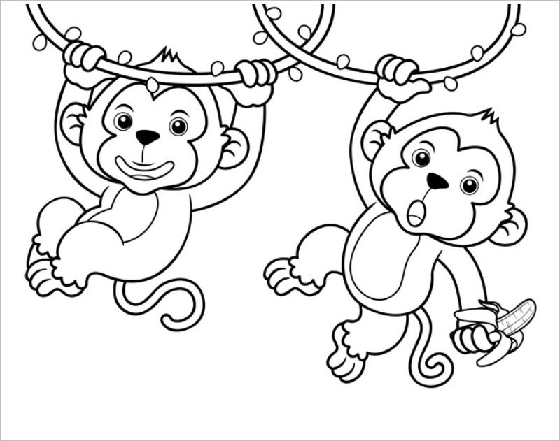 Tranh tô màu hai con khỉ đu dây