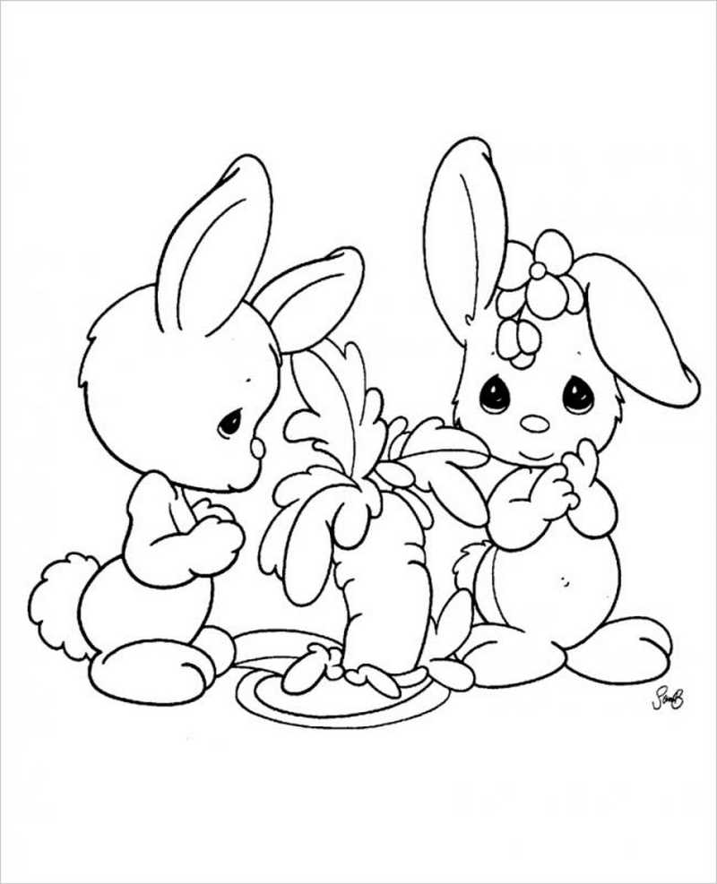 Tranh tô màu 2 chú thỏ quanh củ cà rốt