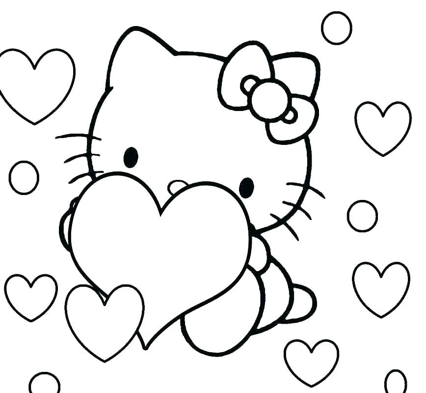 Tranh tô màu sắc mèo Hello Kitty ôm trái khoáy tim