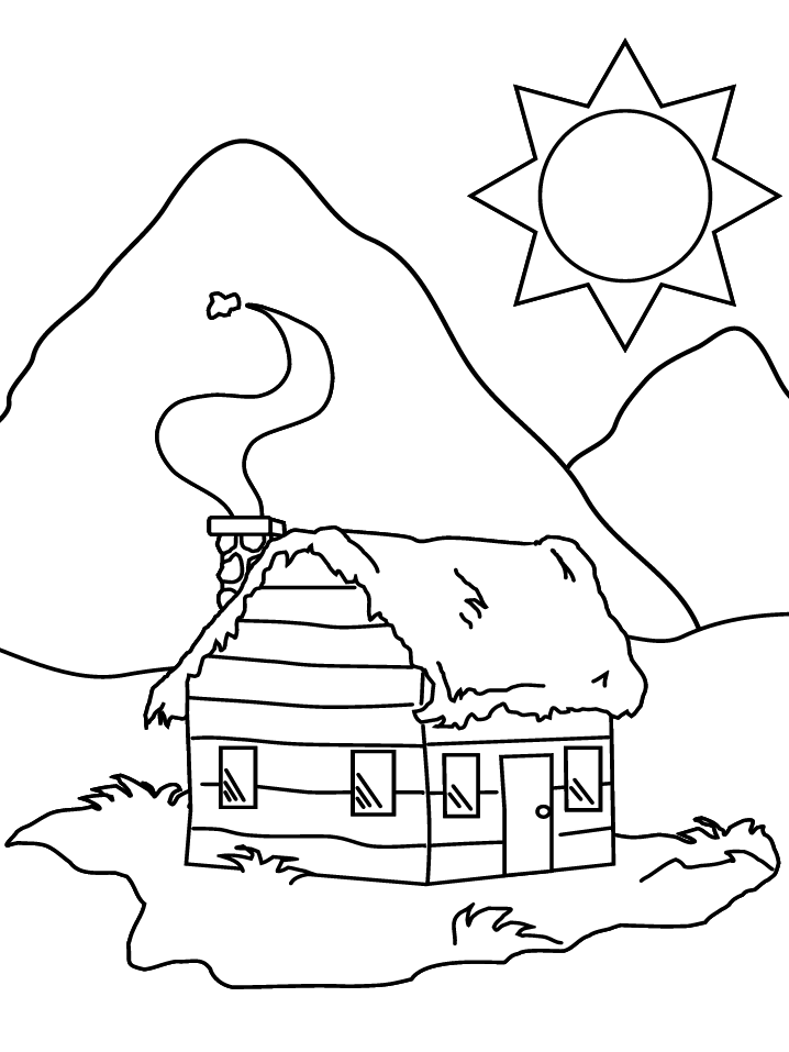 Tranh tô màu ngôi nhà đơn độc ở miền núi