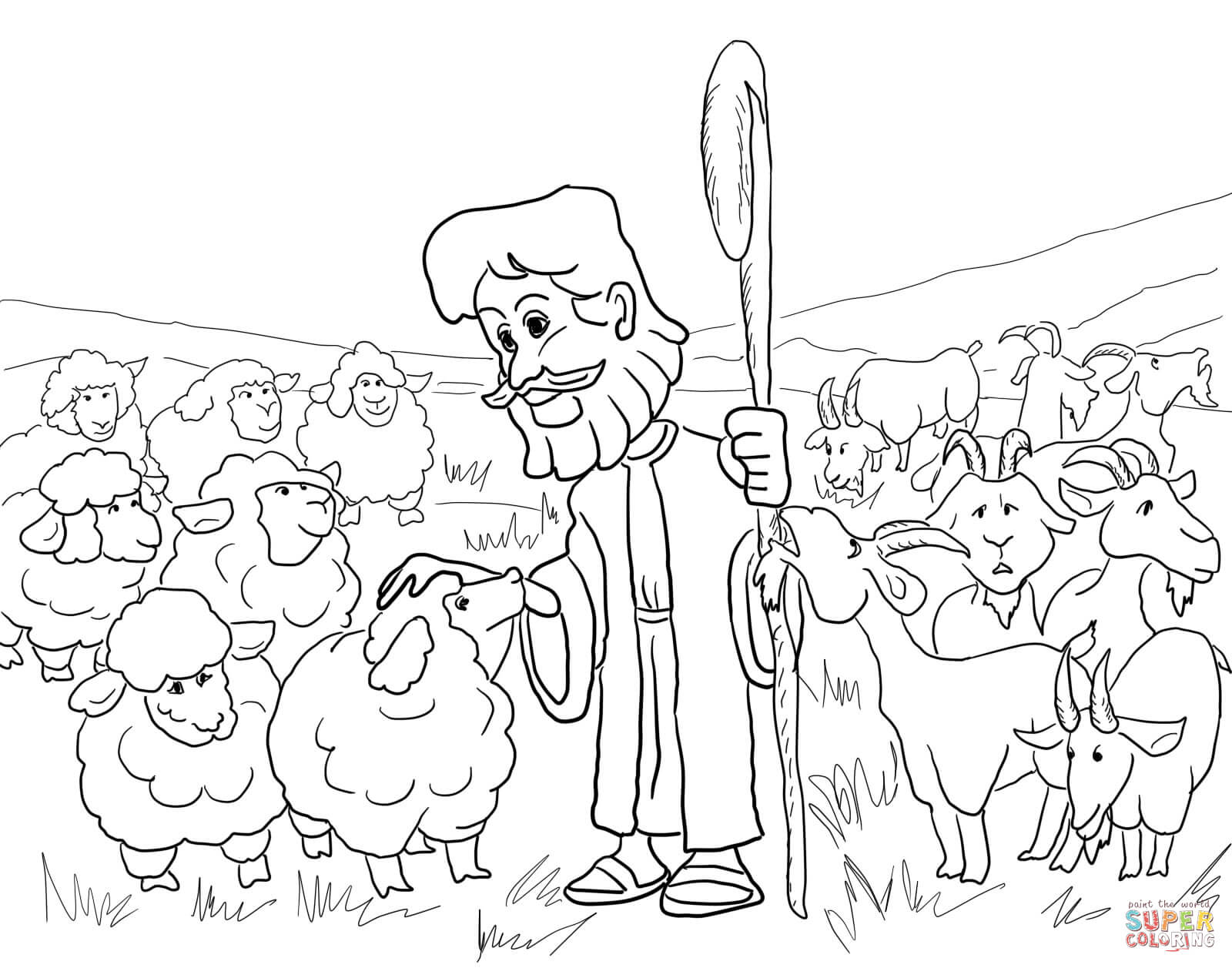Tranh tô màu ông lão và đàn cừu