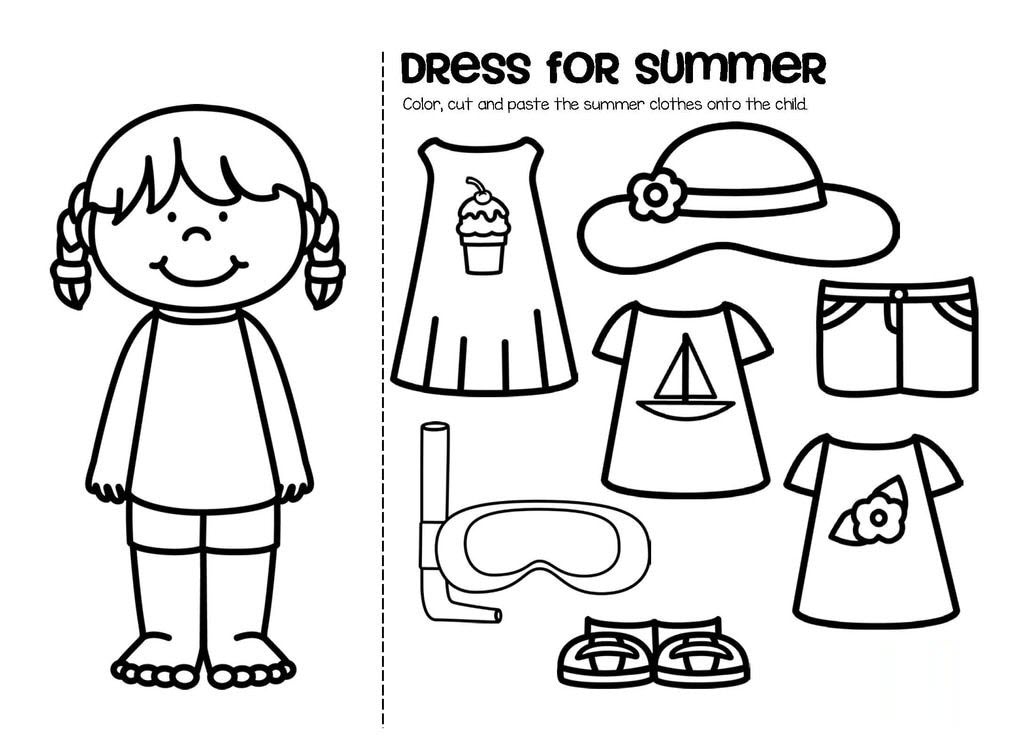 Tranh tô màu trang phục mùa hè đẹp cho bé gái