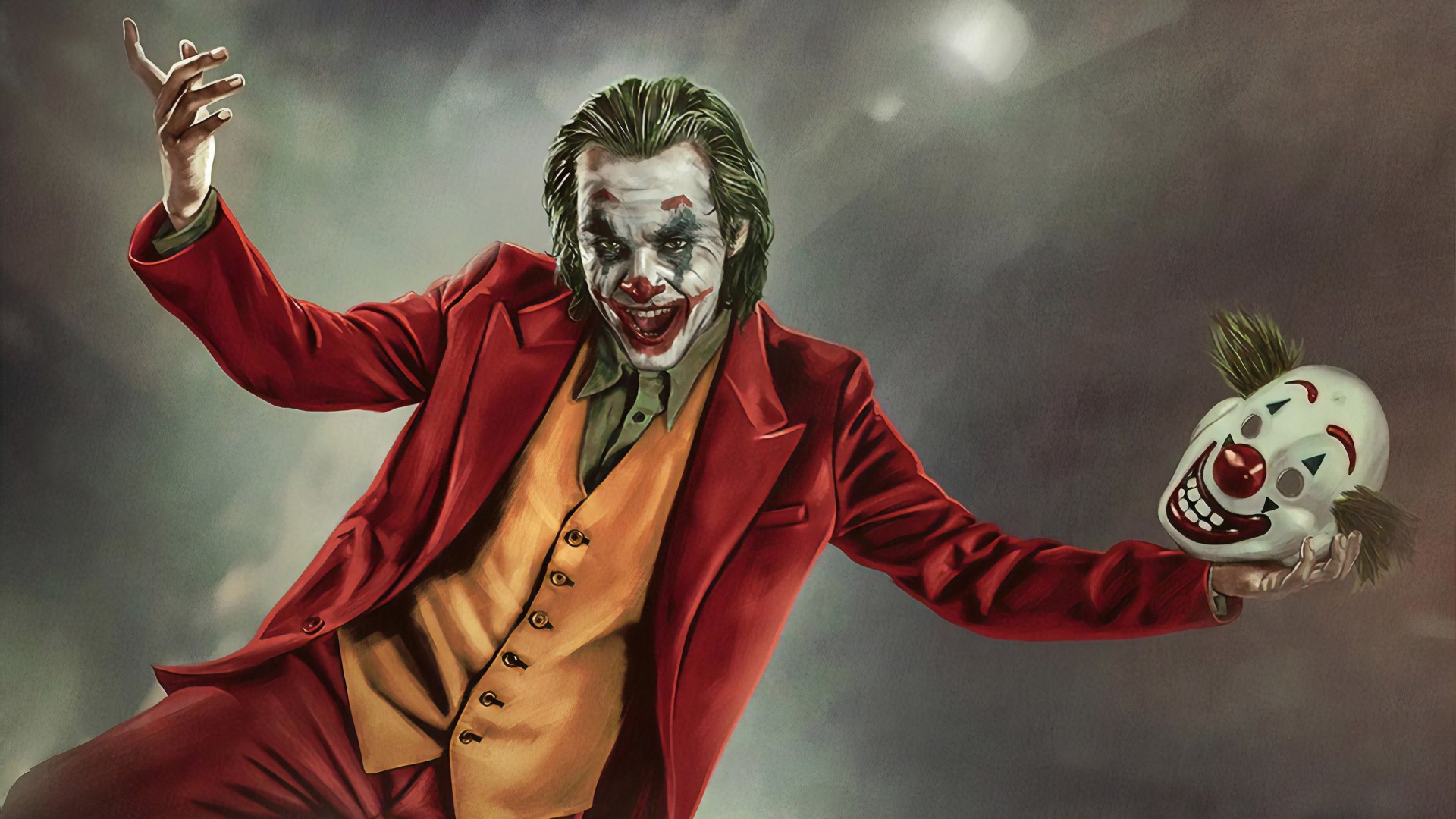 Hình ảnh Joker và mặt nạ hề trên tay trái