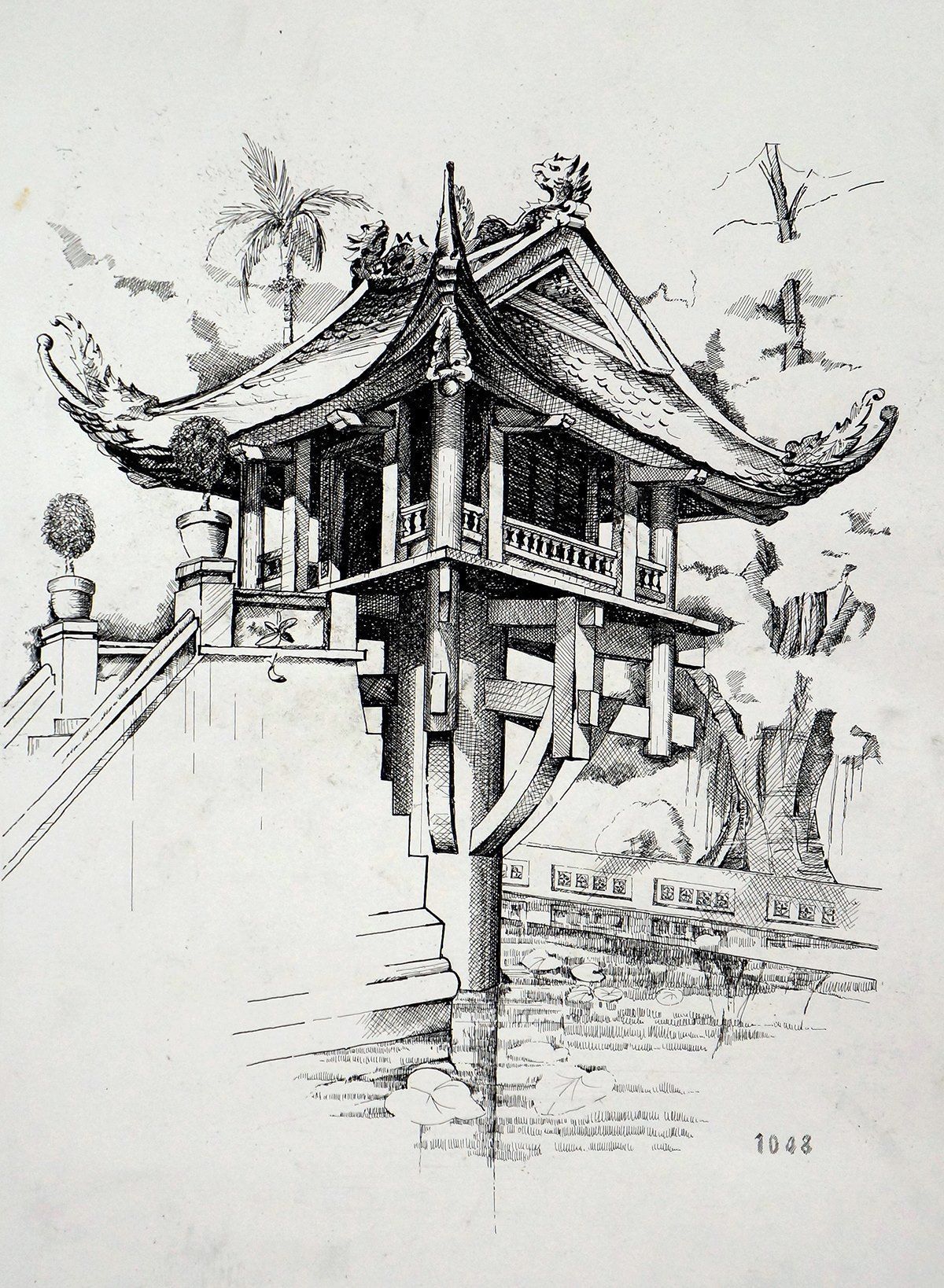 Hình vẽ kiến trúc chùa Một Cột