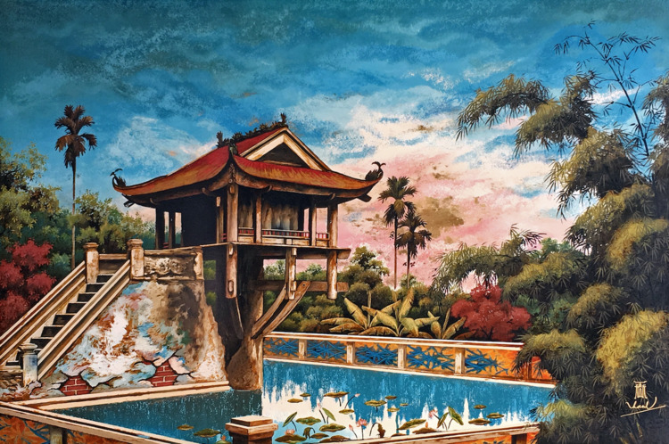 One pillar pagoda watercolor images