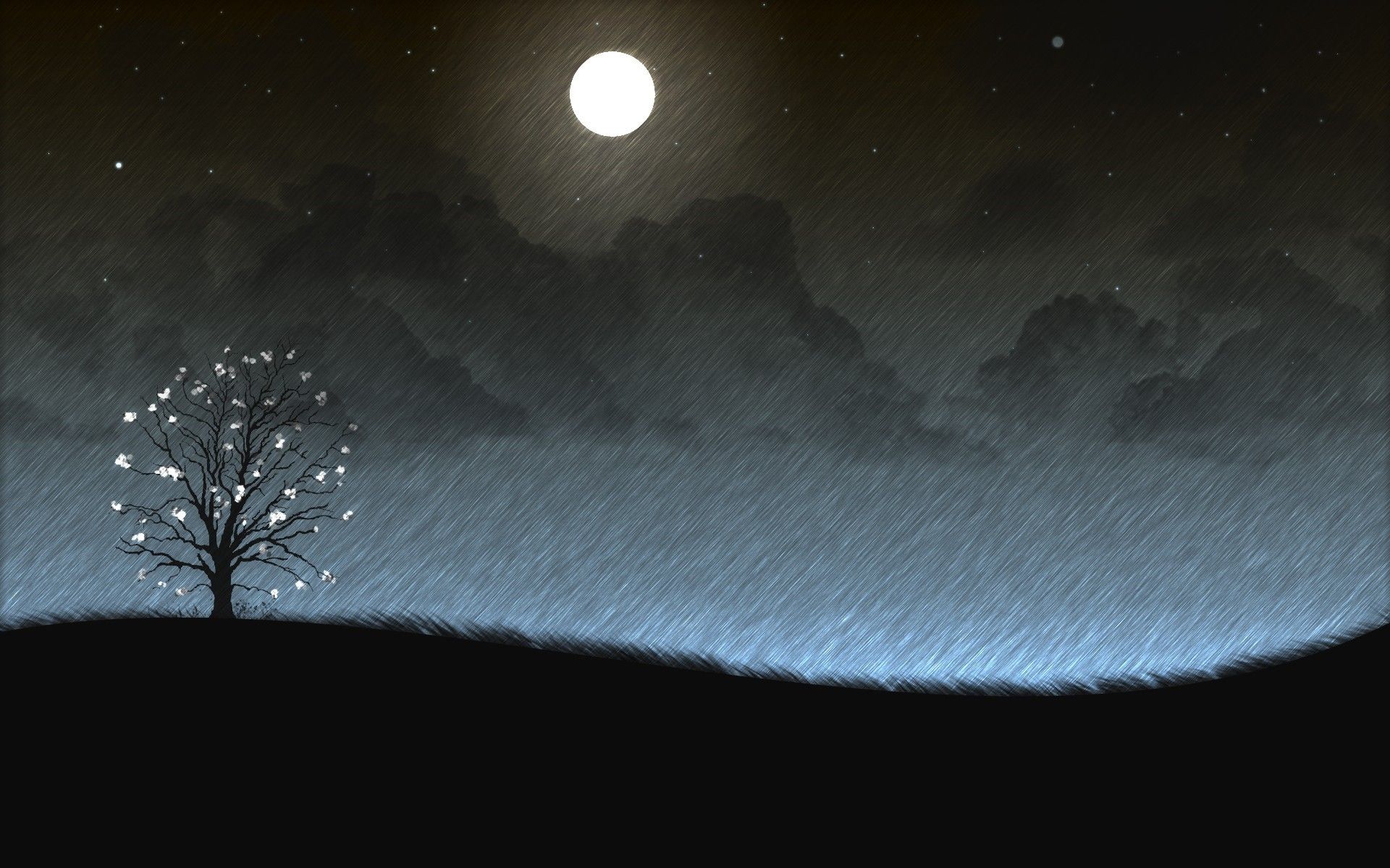 Hình ảnh trời mưa dưới ánh trăng