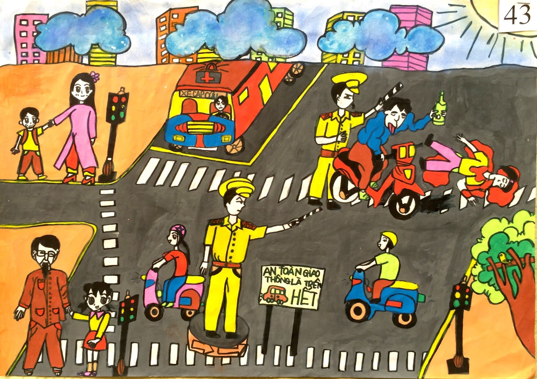 Tranh vẽ đẹp về an toàn giao thông lứa tuổi học sinh