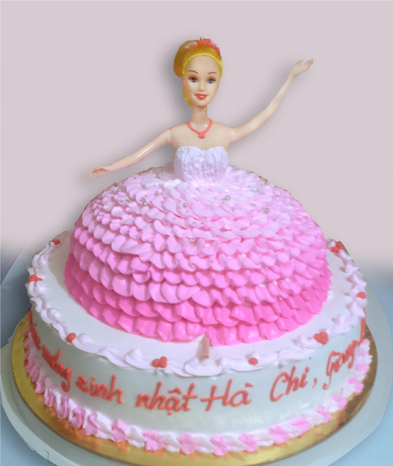 Hình ảnh bánh kem sinh nhật công chúa váy hồng