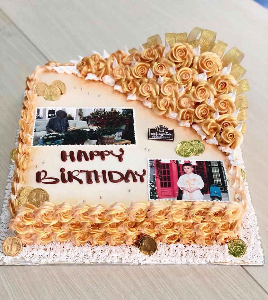 Hình ảnh chiếc bánh sinh nhật đẹp với hoa vàng xung quanh