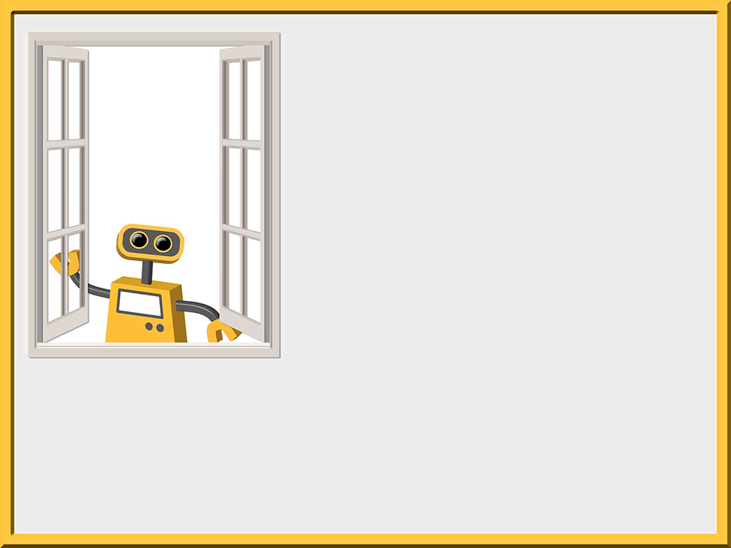 Hình nền slide chú robot dễ thương nhìn bạn qua khung cửa sổ